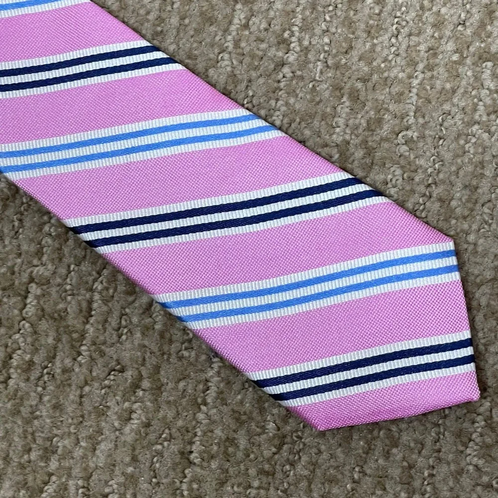 Lauren Ralph Lauren Necktie Mens OS Pink Blue Striped Silk Skinny Classic Tie